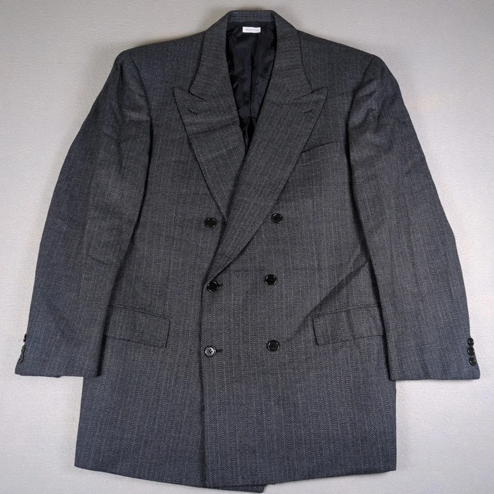 Brioni Double Breasted Blazer Mens 42 Charcoal Gray Striped Birdseye Sport Coat